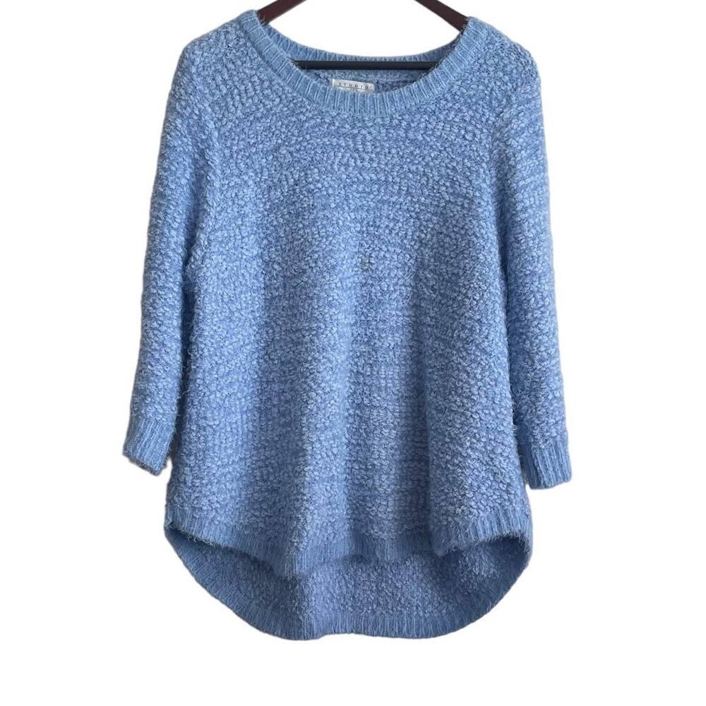 Studio JPR Sweater Women‎ XL Blue Crew Neck 3/4 Sleeve Sherpa Fuzzy Cozy Casual
